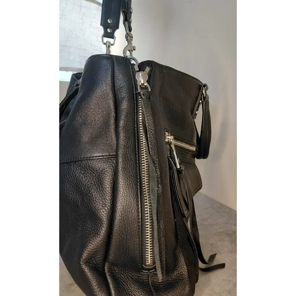 Aimee Kestenberg Road Trip Pebble Leather Convertible Satchel Black Moto Utility